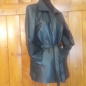 Genuine Leather Zip & Belted Jacket